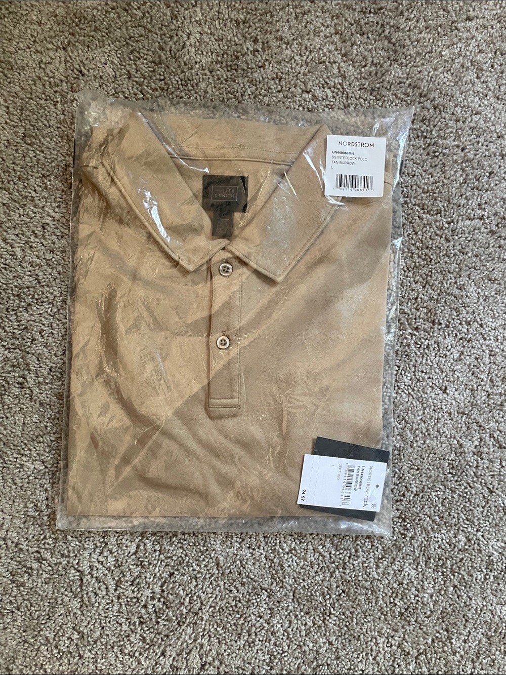 Nordstrom Men’s Large -14th & Union Polo Shirt in Beige/Tan Short Sleeve NWT